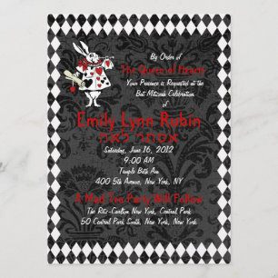 Alice in Wonderland Zwarte Feest Uitnodiging