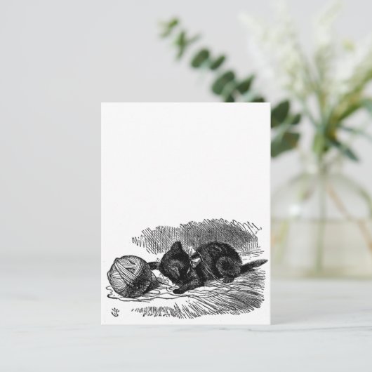 Alice in Wonderland, zwarte kat boektekening Briefkaart (Staand voorkant)