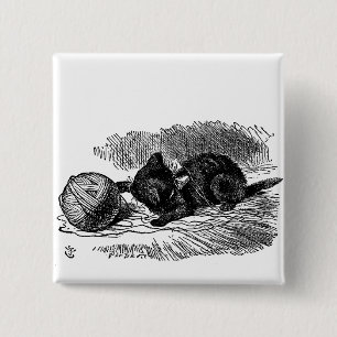 Alice in Wonderland, zwarte kat boektekening Vierkante Button 5,1 Cm