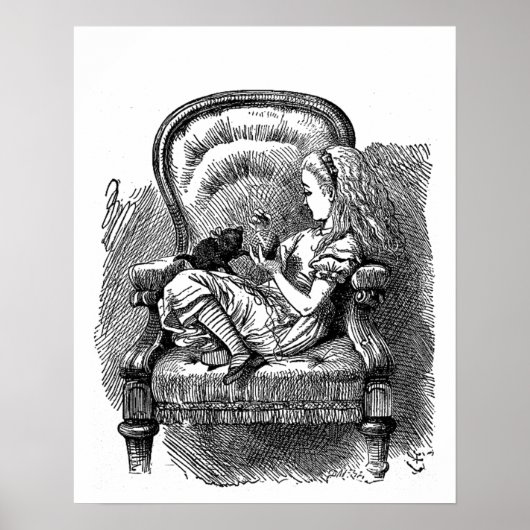 Alice in Wonderland zwarte kitten  antiek Poster (Voorkant)