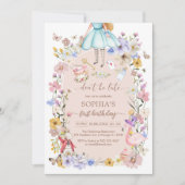 Alice In Worderland Wildflower Birthday Invitation Kaart (Voorkant)