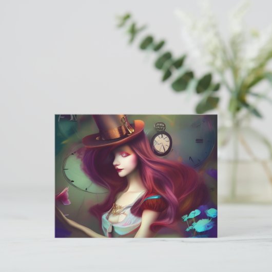 Alice Keeping Time AI Generated Art Briefkaart (Staand voorkant)