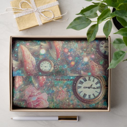 Alice Konijn Bloemen Klok Fantasy Decoupage Tissuepapier (Geschenk)