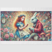 Alice Konijn Bloemen Klok Fantasy Decoupage Tissuepapier (Voorkant)