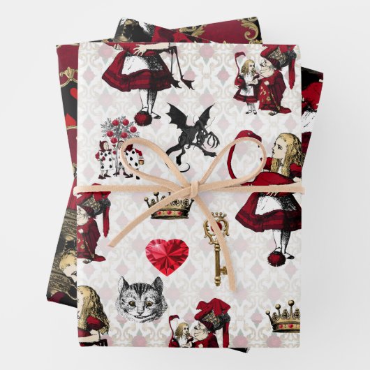 Alice Koningin van harten zwart en rood set Inpakpapier Vel (In situ)