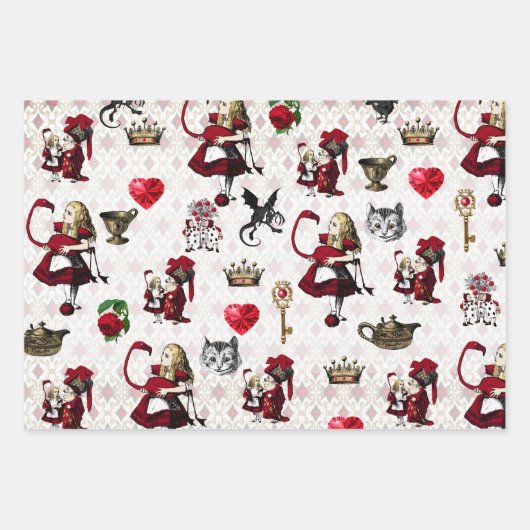 Alice Koningin van harten zwart en rood set Inpakpapier Vel (Voorkant)