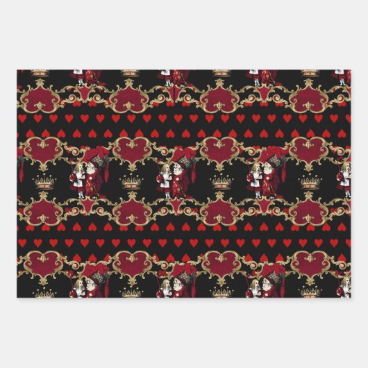 Alice Koningin van harten zwart en rood set Inpakpapier Vel (Voorkant 3)