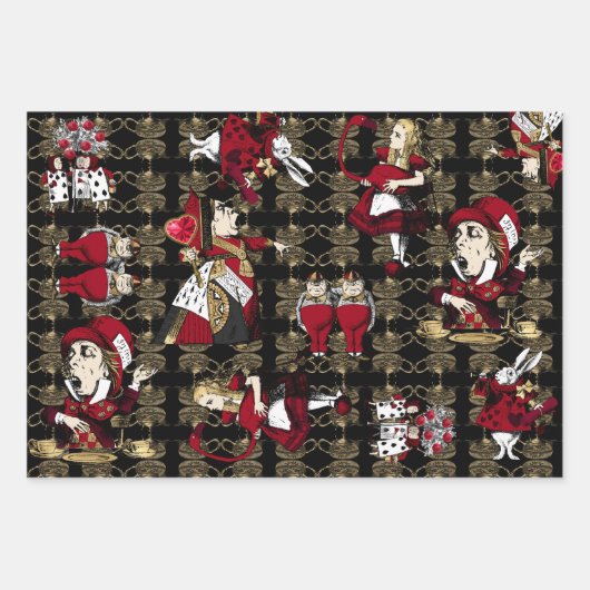 Alice Koningin van harten zwart en rood set Inpakpapier Vel (Voorkant 2)