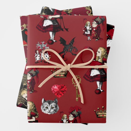 Alice Koningin van harten zwart en rood set Inpakpapier Vel (In situ)