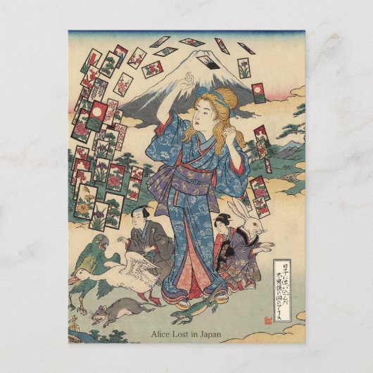Alice Lost in Japan | Ukiyo-e Floating Wonderland Briefkaart (Voorkant)