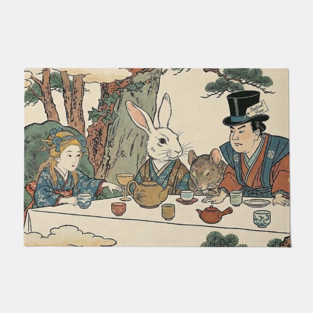 Alice Lost in Japan | Ukiyo-e Mad Tea Party Deurmat (Voorkant)