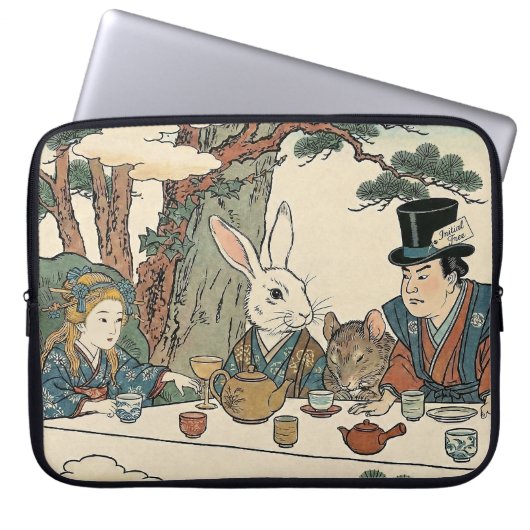 Alice Lost in Japan | Ukiyo-e Mad Tea Party Laptop Sleeve (Voorkant)