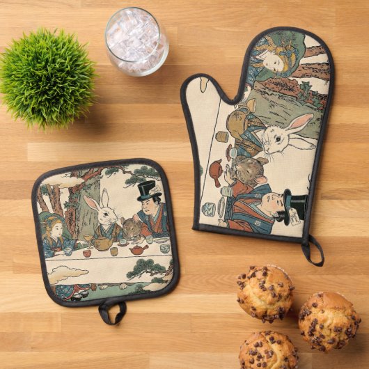 Alice Lost in Japan | Ukiyo-e Mad Tea Party Ovenwant & Pannenlap Set (Top down)