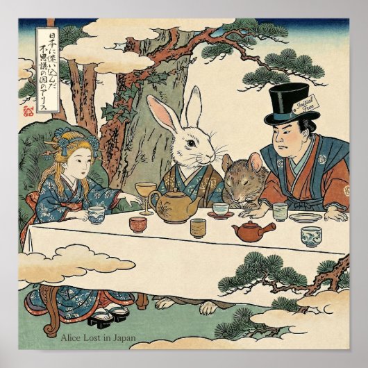 Alice Lost in Japan | Ukiyo-e Mad Tea Party Poster (Voorkant)