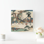 Alice Lost in Japan | Ukiyo-e Mad Tea Party Vierkante Klok (Huis)