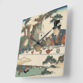 Alice Lost in Japan | Ukiyo-e Mad Tea Party Vierkante Klok (Hoek)