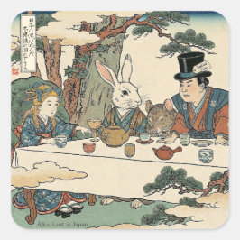Alice Lost in Japan | Ukiyo-e Mad Tea Party Vierkante Sticker