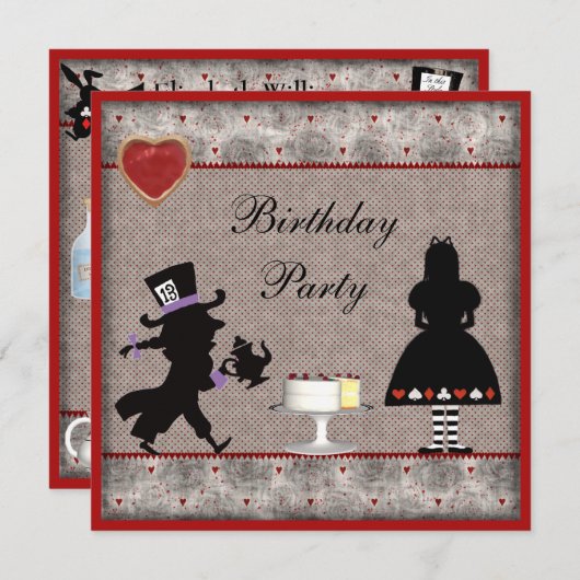 Alice & Mad Hatter Birthday Party nodigt uit Kaart (Voorkant / Achterkant)