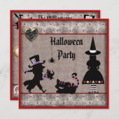 Alice, Mad Hatter en Cheshire Cat Halloween Party Kaart (Voorkant / Achterkant)