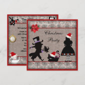 Alice, Mad Hatter en Cheshire Cat Kerstparty Kaart (Voorkant / Achterkant)