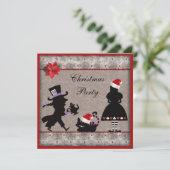 Alice, Mad Hatter en Cheshire Cat Kerstparty Kaart (Staand voorkant)