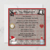 Alice, Mad Hatter en Cheshire Cat Kerstparty Kaart (Achterkant)