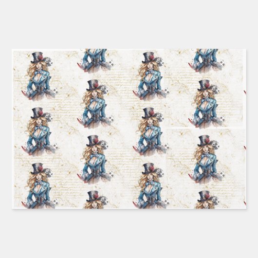 Alice, Mad Hatter en White Rabbit Inpakpapier Vel (Voorkant)