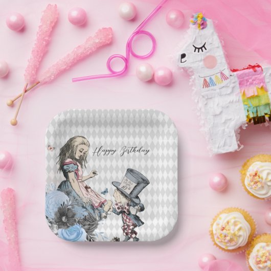 Alice & Mad Hatter Papieren Bordje (Feest)