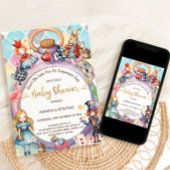Alice Mad Hatter Queen of Hearts Baby shower Kaart