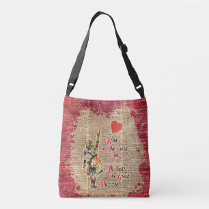 Alice, Mad Hatter & Rabbit Collage Quote Crossbody Tas
