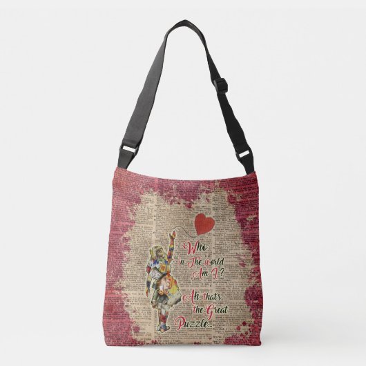 Alice, Mad Hatter & Rabbit  Collage Quote Crossbody Tas (Voorkant)