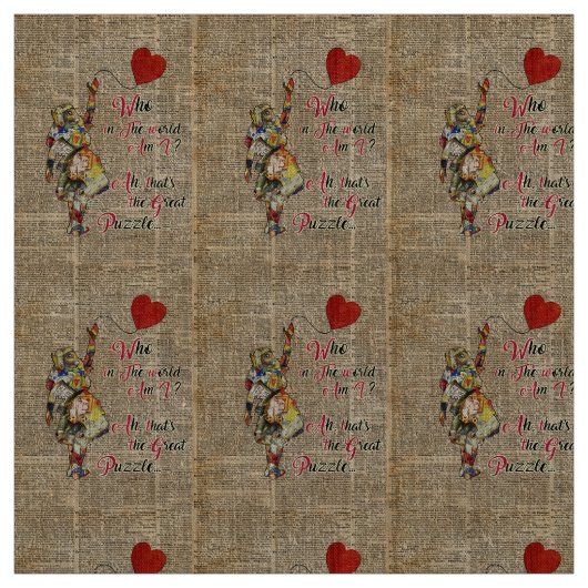 Alice, Mad Hatter & Rabbit  Collage Quote Stof (Swatch)