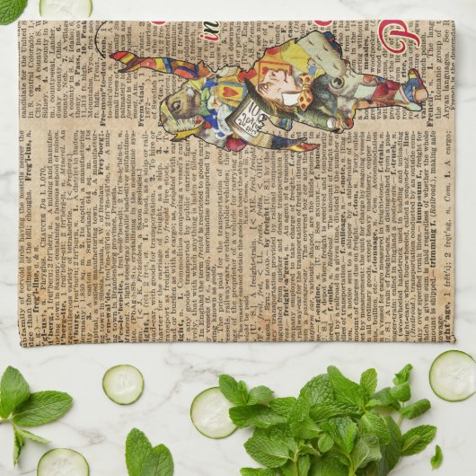 Alice, Mad Hatter & Rabbit  Collage Quote Theedoek (Gevouwen)