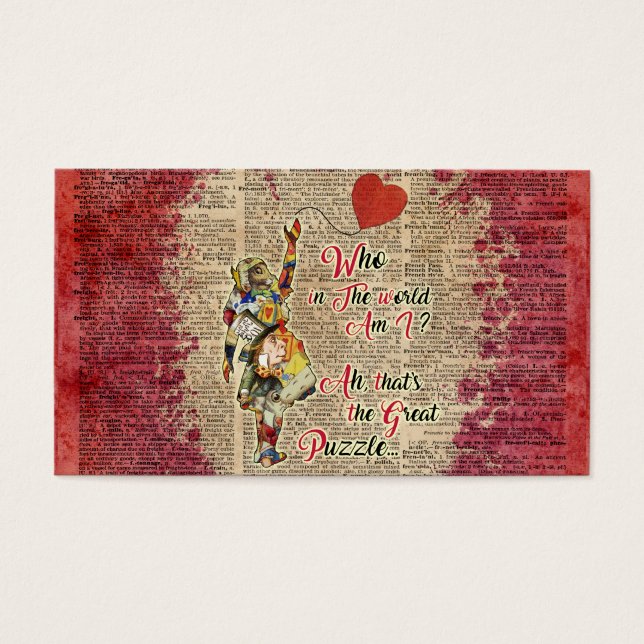 Alice, Mad Hatter & Rabbit  Collage Quote Visitekaartjes (Voorkant)