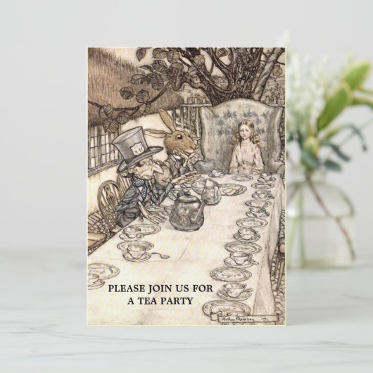 Alice Mad Hatter Tea Party 2 Sjabloon Uitnodiging (Staand voorkant)