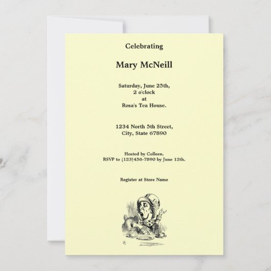 Alice Mad Hatter Tea Party 2 Sjabloon Uitnodiging (Achterkant)