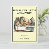 Alice Mad Hatter Tea Party Sjabloon 3 Kaart (Staand voorkant)