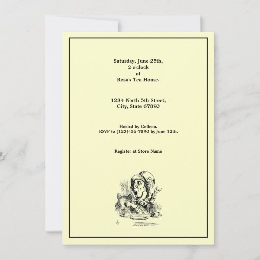 Alice Mad Hatter Tea Party Sjabloon 3 Kaart (Achterkant)