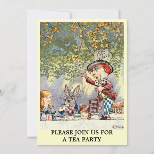Alice Mad Hatter Tea Party Sjabloon Uitnodiging (Voorkant)