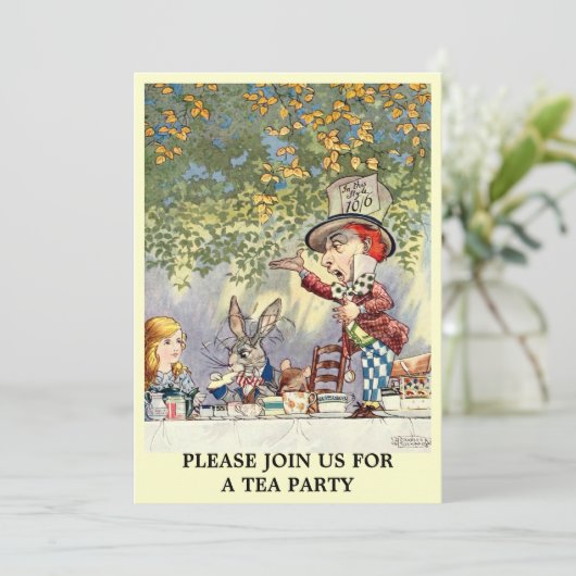 Alice Mad Hatter Tea Party Sjabloon Uitnodiging (Staand voorkant)