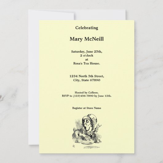 Alice Mad Hatter Tea Party Sjabloon Uitnodiging (Achterkant)