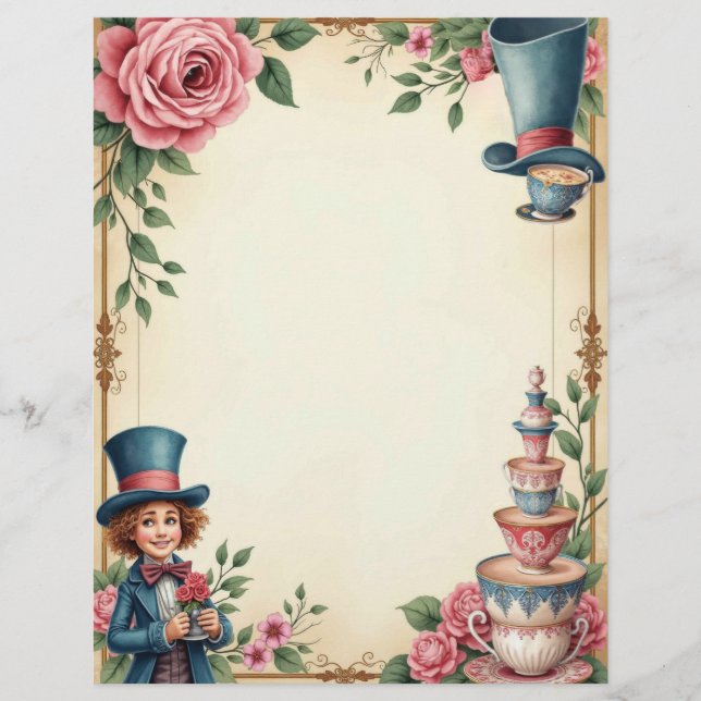 Alice Mad Hatter Tea Theekopjes Scrapbook Papier (Voorkant)