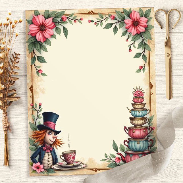 Alice Mad Hatter Teacup Stack Scrapbook Paper (Creator heeft geüpload)
