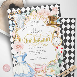 Alice mad hatter wonderland theefeestje 1e verjaar kaart