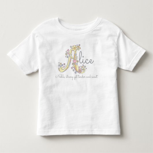 Alice meisjesnaam betekent monogram harten kinder shirts (Voorkant)