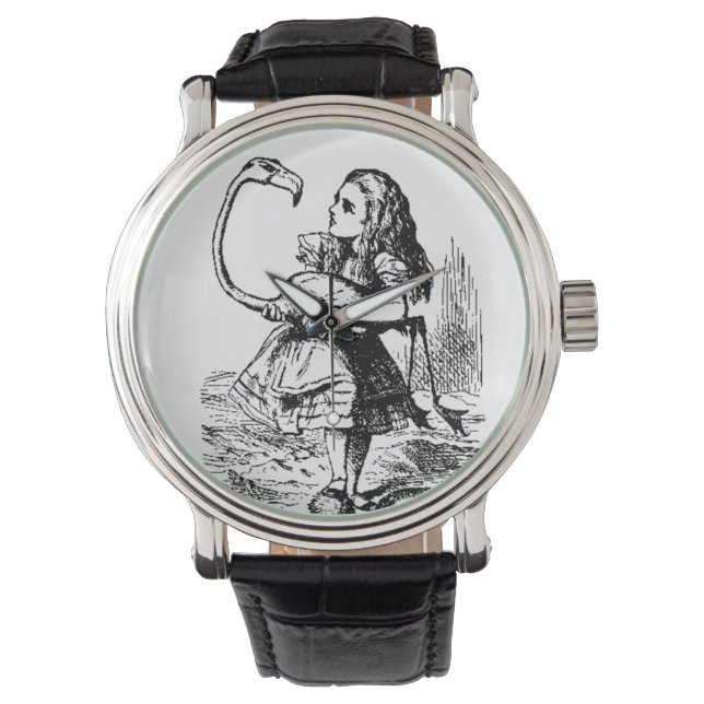 Alice met Flamingo Horloge (Voorkant)