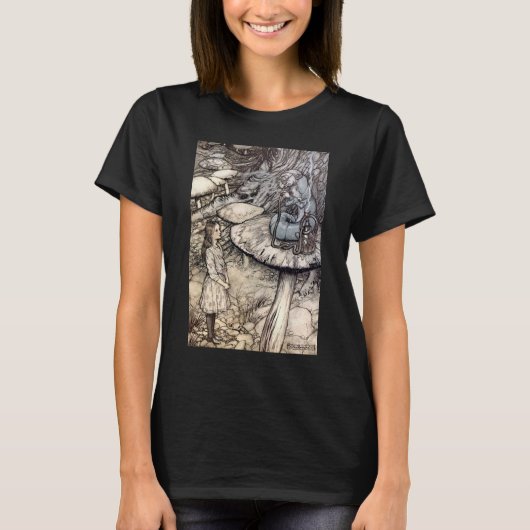 Alice met Hookah die Caterpijler roken T-shirt (Voorkant)