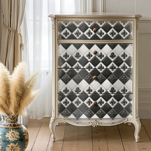 Alice Monochrome Fleur de Lis Tegel Decoupage Tissuepapier