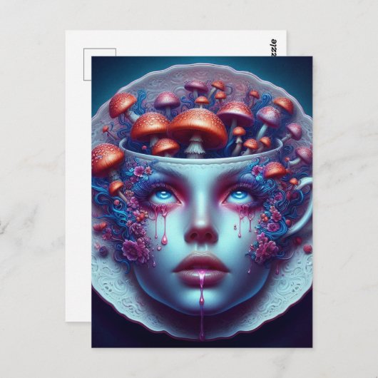 Alice Mushrooms Teacup Briefkaart (Voorkant / Achterkant)