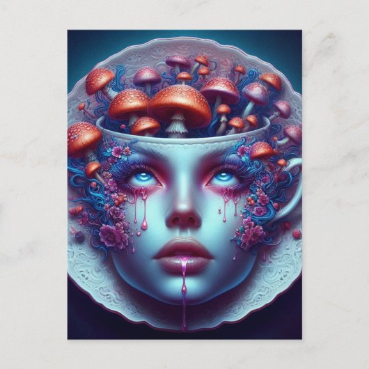 Alice Mushrooms Teacup Briefkaart (Voorkant)